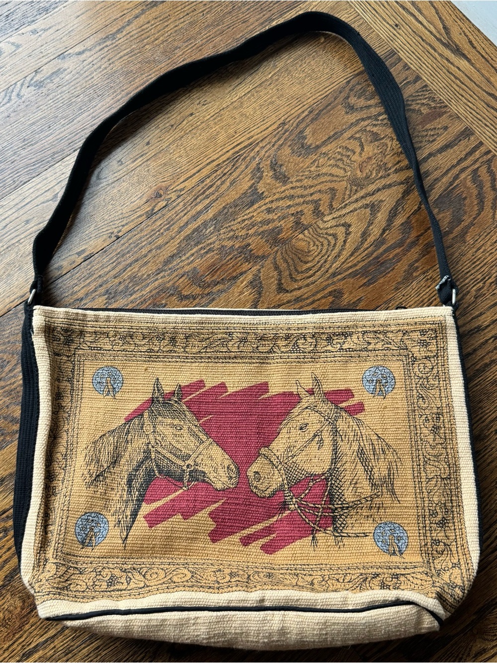 Vintage Horses Western Tote Messenger Bag